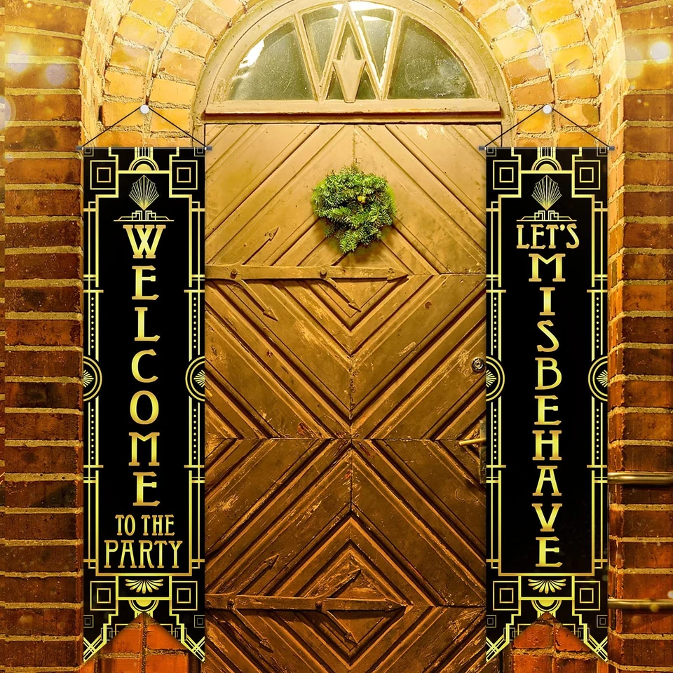 BUTTERFLY- Roaring 20S Party Decorations New Year Porch Signs Black And Gold Banner 1920S