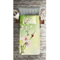 thumbnail image 2 of Ambesonne Floral Quilted Coverlet 2 Pcs, Blossoms Ladybugs Spring, Twin Size, Green Pink, 2 of 2
