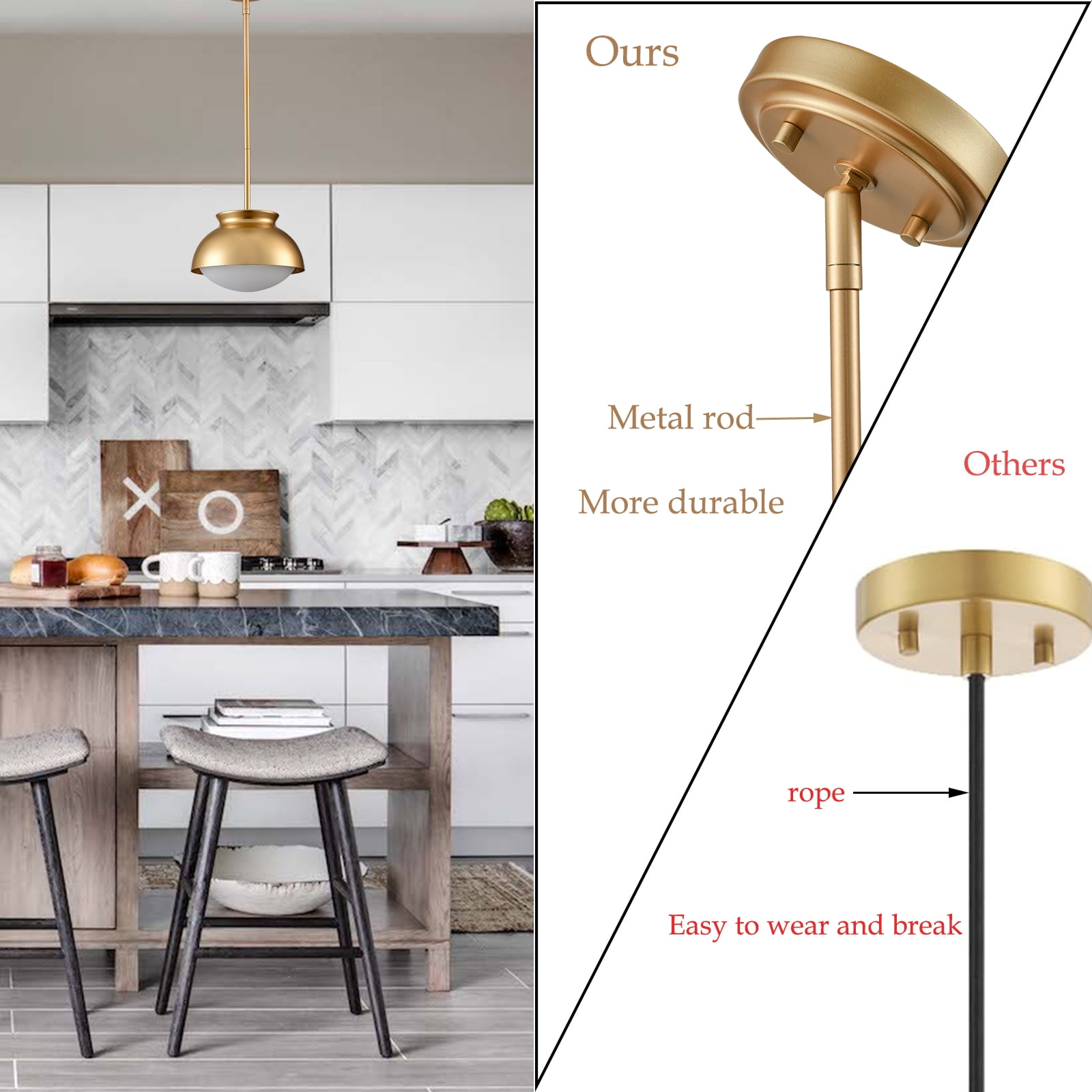 Turin Brass Pendant Light Fixture Dome Brass Pendant Lights Kitchen Island with Milky Glass for Dinning Room, Living Room, Bedroom, Hallway, Entryway