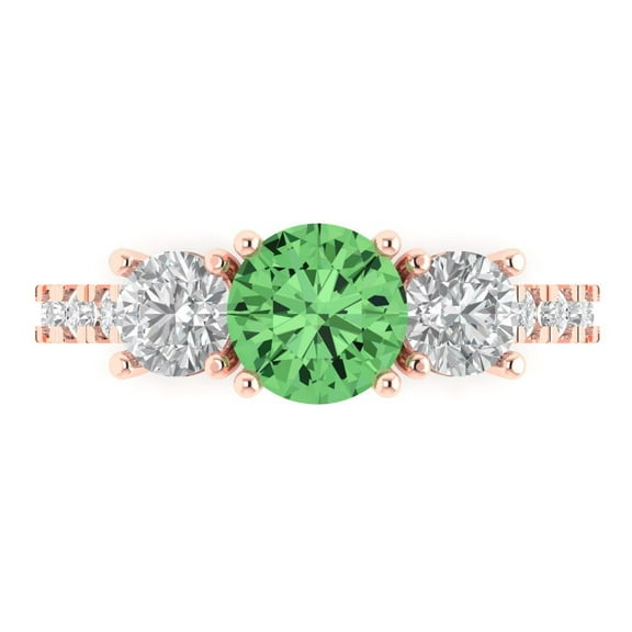 Clara Pucci 14K Rose Gold 1.97ct Green Three-Stone Ring for Women