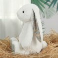 thumbnail image 3 of Yanxiao 9.8" Pure Milk White Easter Bunny Plush Toy with Flower Pattern Ears - Floral Rabbit Stuffed Animal Doll - Soft Fuzzy Vintage Cottagecore Spring Decor & Basket Stuffer Gift for Baby Shower, 3 of 8