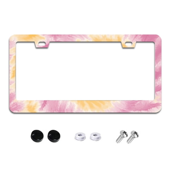 Pink Yellow Tie Dye License Plate Frames for Women Men Car Plate Holder Cover Metal Tag Aluminum Car Accessories Front Rear Plate Decor