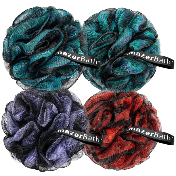 Amazerbath Esponja De Lufa De Carbón Vegetal Grande Para Ducha, 75 G/Unidad, Juego De 4 Esponjas De Baño Para El Cuerpo, Color Azul Carbón, Verde, Morado Y Rojo, Para Hombres Y Mujeres