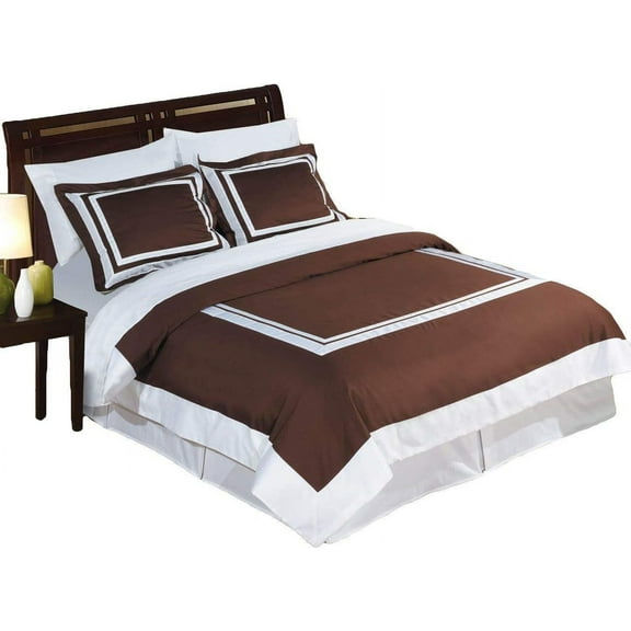 Chocolate and White 3 Piece King/Cal-King Duvet-Cover-Set, 100-Percent Cotton, 300-Thread-Count