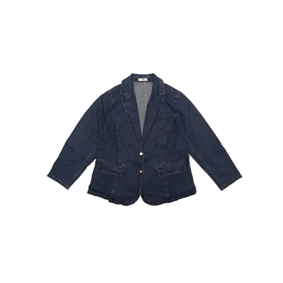 Chaquetas de talgrande pamujer Blazer de solade denim elástico con bloque de color en contraste Azul vaquero 4XL