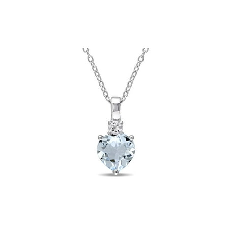 1.50 Carat (Ctw) Clear Aquamarine Heart Solitaire Pendant Necklace in Sterling Silver with Chain and Lab-Created White Sapphires for Women