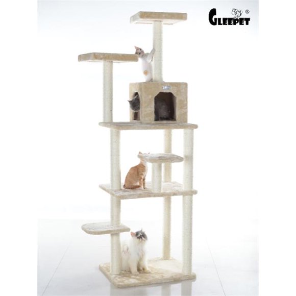 GleePet GP78740821 74-Inch Real Wood Cat Tree With Seven Levels Beige