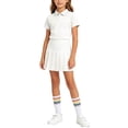 thumbnail image 6 of Girls Back To School 3 Pieces Outfit Set Solid Color Short Sleeve Shirt and Pleated Skirt and Striped Socks Kids Performance Casual Clothing Set Teen Kids Clothing 3-16 Years, 6 of 9
