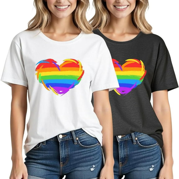 CFLVAEK Women's Pride T Shirts LGBT Rainbow Graphic Tees Gay and Lesbian Ally Shirt Cotton Short Sleeve Summer Casual Tops XXL