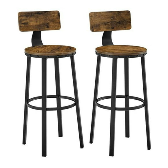 VASAGLE Tabourets de Bar Industriels Hauteur 28.8 Pouces avec Dossier, Marron, Ensemble de 2