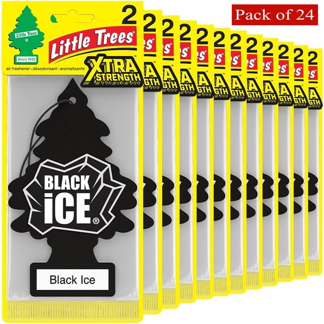 Little Trees Car Air Freshener – Black Ice, Xtra Strength Long Lasting Hanging Tree for Auto & Home (24 Air Fresheners)