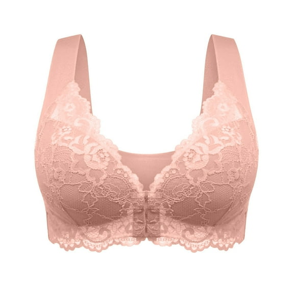 Ltctricy Women's Plus Size Lace Bralettes Seamless Lightly Lined Full Coverage Front Closure Bras Wireless Everyday Bras(Pink,11X-Large)