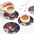 thumbnail image 4 of Leather Coasters with Heat-resistant for Drinks, Colorful Flower Peacock -标题2 Round Shape, 4 of 5