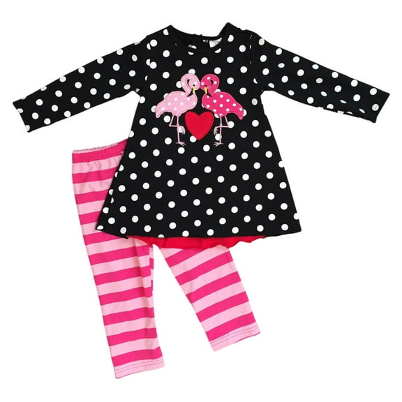 Little Girl Kids Long Sleeve Polka Dots Love Flamingo Pants Set Black 2T XS 317651 BNY Corner