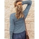 thumbnail image 3 of Camisas de manga larga para mujer Color puro Botones casuales Túnica superior elegante para uso diario Azul claro S, 3 of 5