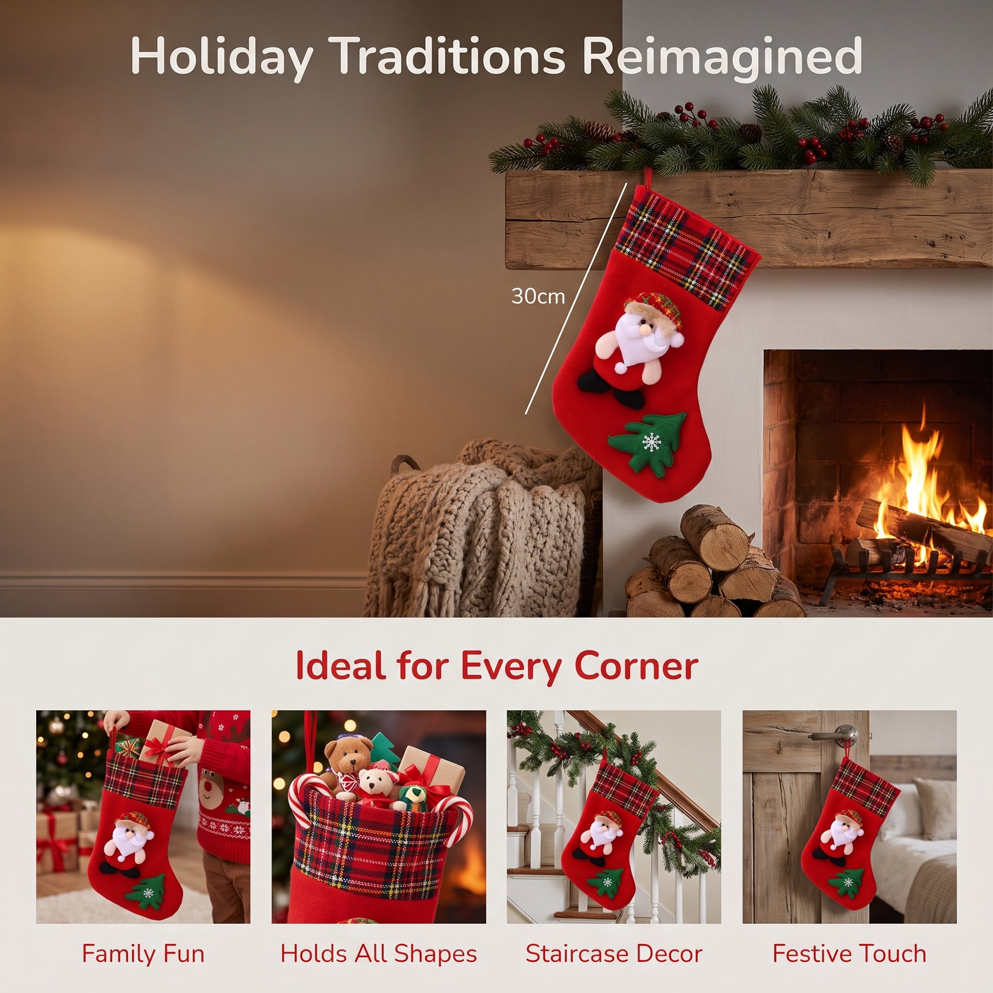Unique Bargains Playful Cartoon Christmas Stockings Sideboard Rail Accents Red Old Man 12"