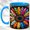Blue, variant on Polka Dot Daisy Coffee Mug, Rainbow Flower Mug, Ceramic 11 oz