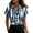 #0508-Blue, variant on Pounoo Women's Satin Blouses V Neck Collared Short Sleeve Stripe Print Silky Tops Elegant Business Casual Tunics Gift
