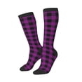 thumbnail image 2 of Daiia Sports Socks Purple Black Plaid Printed Novelty Crew Socks for Men Women Knee High Socks Cotton Socks Soft & Breathable Support Unisex Socks, 2 of 9