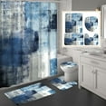 thumbnail image 6 of Bathroom Sets Navy Shower Curtains with 12 Hooks Large Bath Mat, Toilet Lid Cover and U-Shape Rugs for Home Hotel Decor, 6 of 6