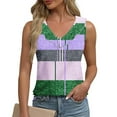 thumbnail image 2 of Women Color Block Casual Tank Tops Stripe Printed Blouses Ruffle Collar V Neck Camis Dressy Tunic Top Loose Comfy Summer Vest Trendy Going Out Streetwear Singlets, 2 of 6