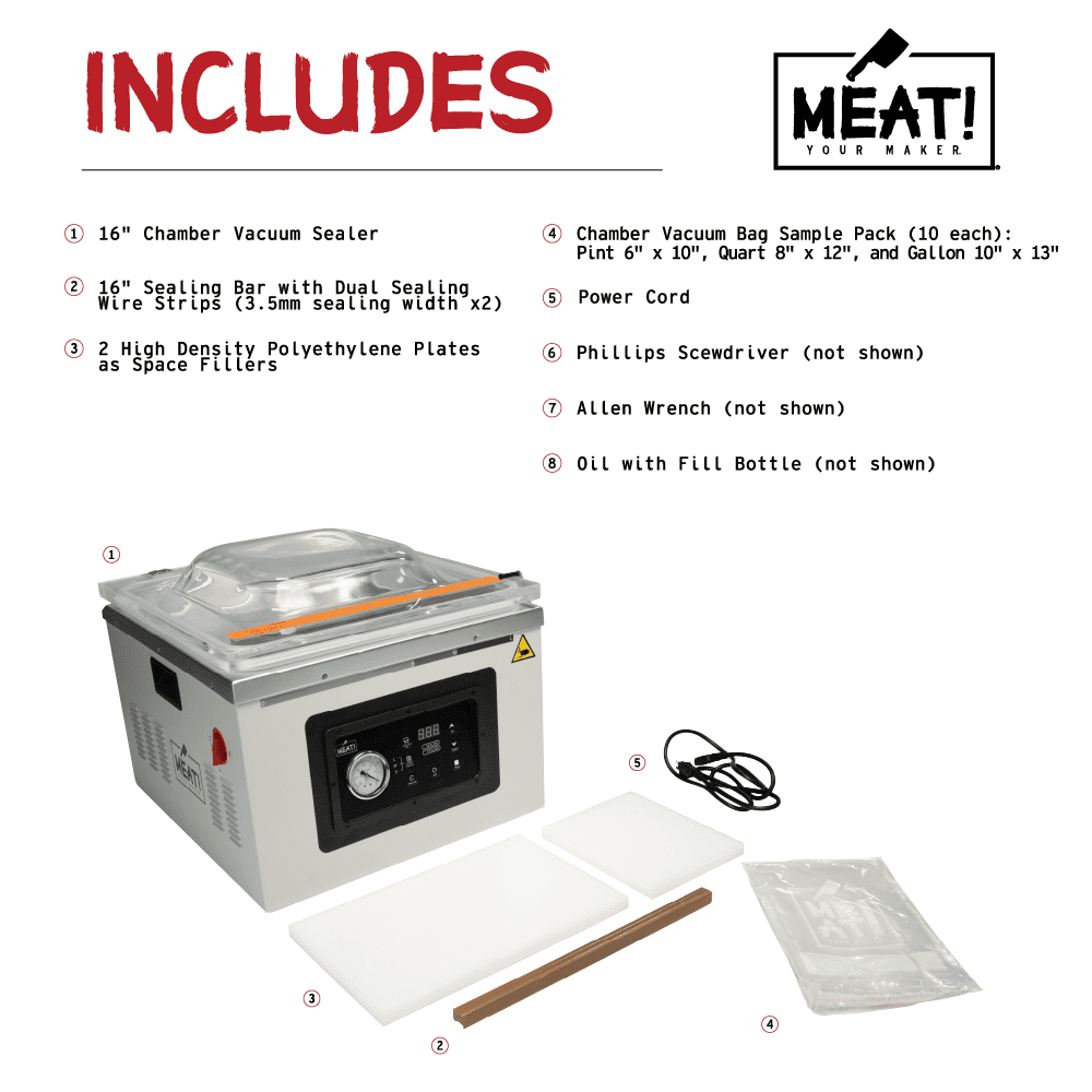 MEAT! Chamber Vacuum Sealer 16" with Adjustable Vacuum, for Meat, Fish, and Liquid Vacuum Sealing