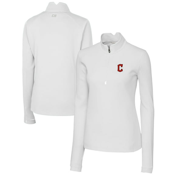 Women's Cutter & Buck  White Cleveland Guardians DryTec Traverse Stretch Quarter-Zip Pullover Top