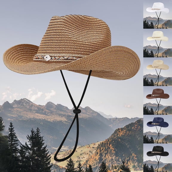 Shadoumai Women's Raffia Straw Sun Hats Wide Brim Beach Visor Ponytail Hat Packable UPF 80  Vacation Essential