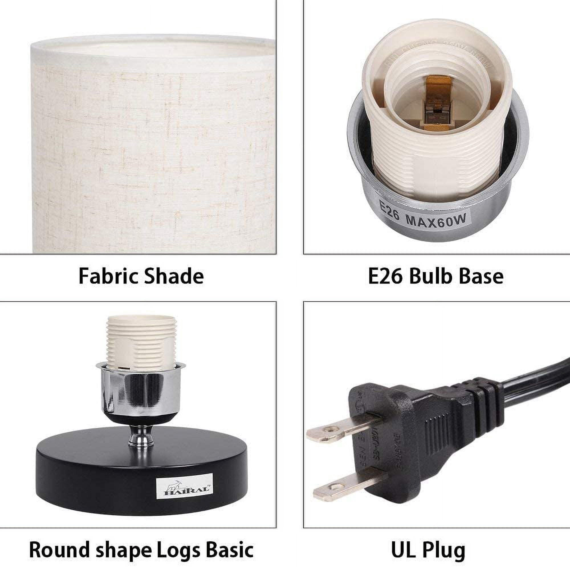 Bedside Nightstand Lamp with Fabric Lamp Shade Metal Base