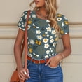 thumbnail image 6 of KLL Women 's Crew Neck Bodysuit Jumpsuits Flowers and Bee Print Short onesies Stretch T Shirts, 6 of 7