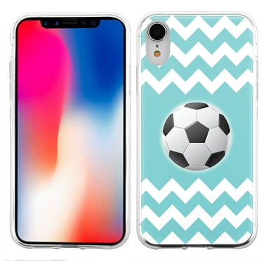For Apple iPhone XR Case, OneToughShield ® Scratch-Resistant Slim-Fit TPU Protective Phone Case Cover - Chevron/Teal/Soccer