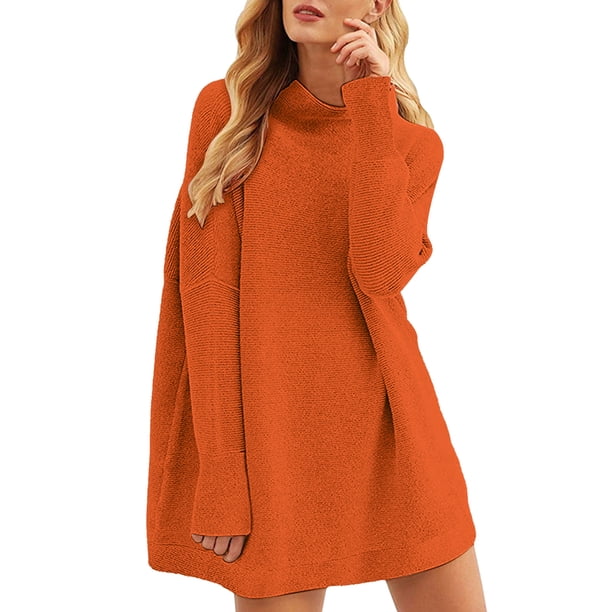 Gibobby Sueteres Para Mujeres Calientitos Elegantes Suéter suelto de cuello de otoño e invierno para mujer, suéter de punto de longitud media de Color sólido(Rojo,M)