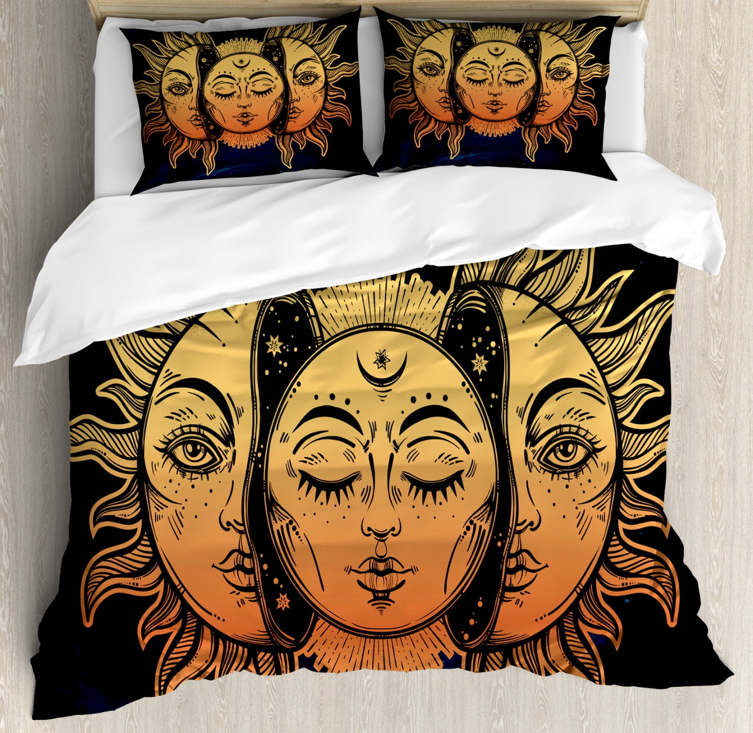Coloring Book Style Celestial Motif with Faces Inspirations Twin Size Rose White Lunarable Sun and Moon Fitted Sheet Soft Decorative Fabric Bedding All-Round Elastic Pocket