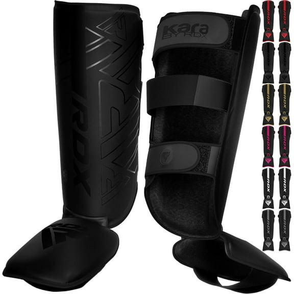 RDX Shin Guards for Kickboxing, Muay Thai, MMA Fighting and Training Pads, Maya Hide Leather KARA Instep Foam Protection, Leg Foot Protector for Martial Arts, Sparring, BJJ and Boxing Gear