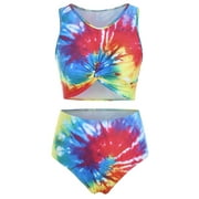 JMSUN Women's Bathing Suit High Waist Summer Twist Front Tie Dye Padded Tankini Swimsuit