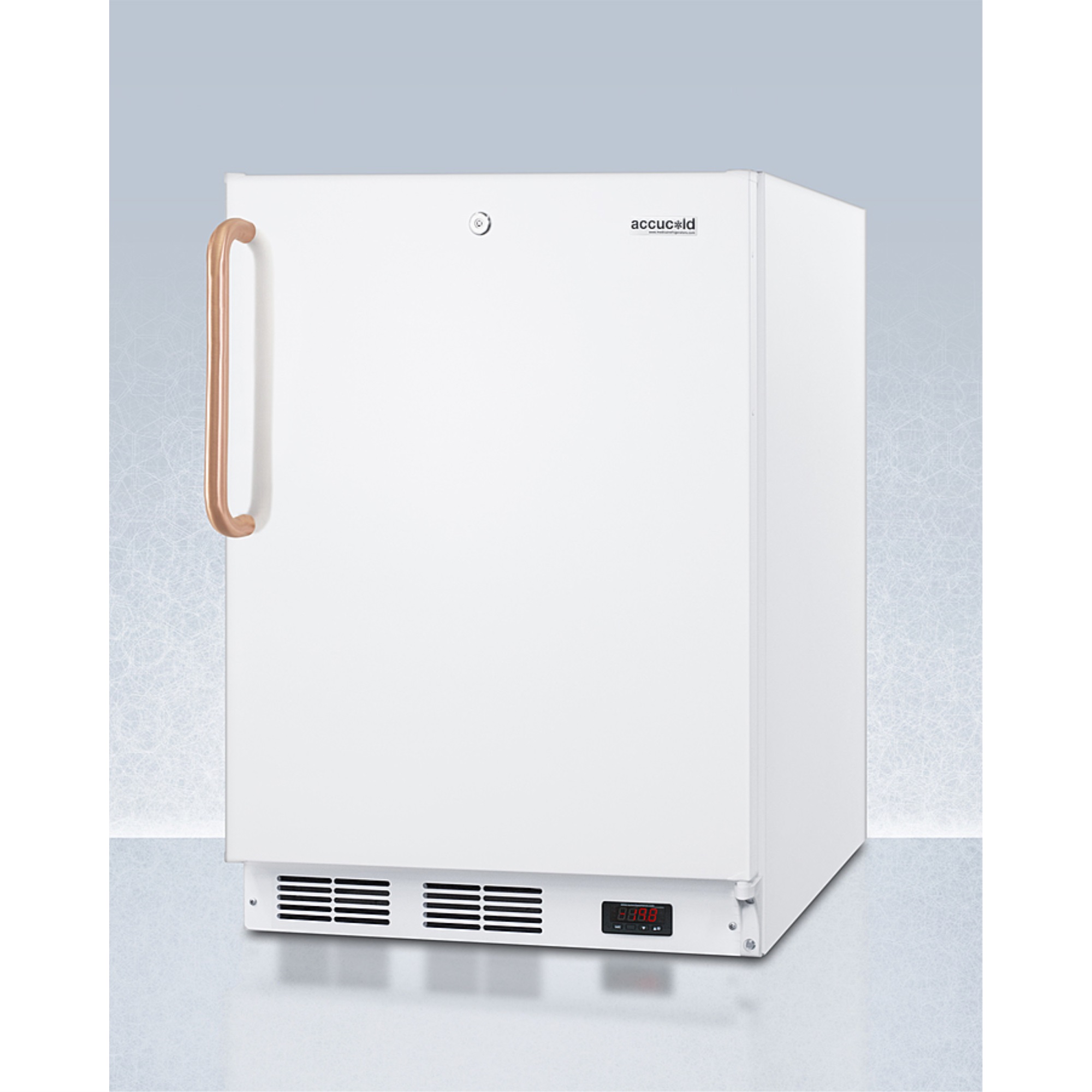 ADA compliant 24" wide all-freezer for built-in use, manual defrost with a copper handle