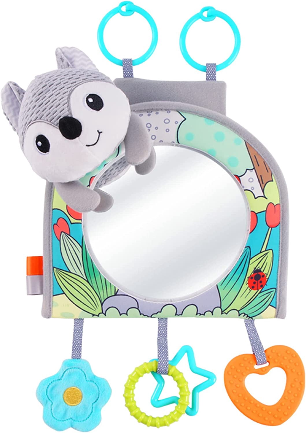 Infant Car Seat Toy - Kick and Play Activity Center with Mirror, Teether and Crinkle Paper, Fun Travel Baby Toy for Rear Car Seat, Easier Drive with Newborns, Babies