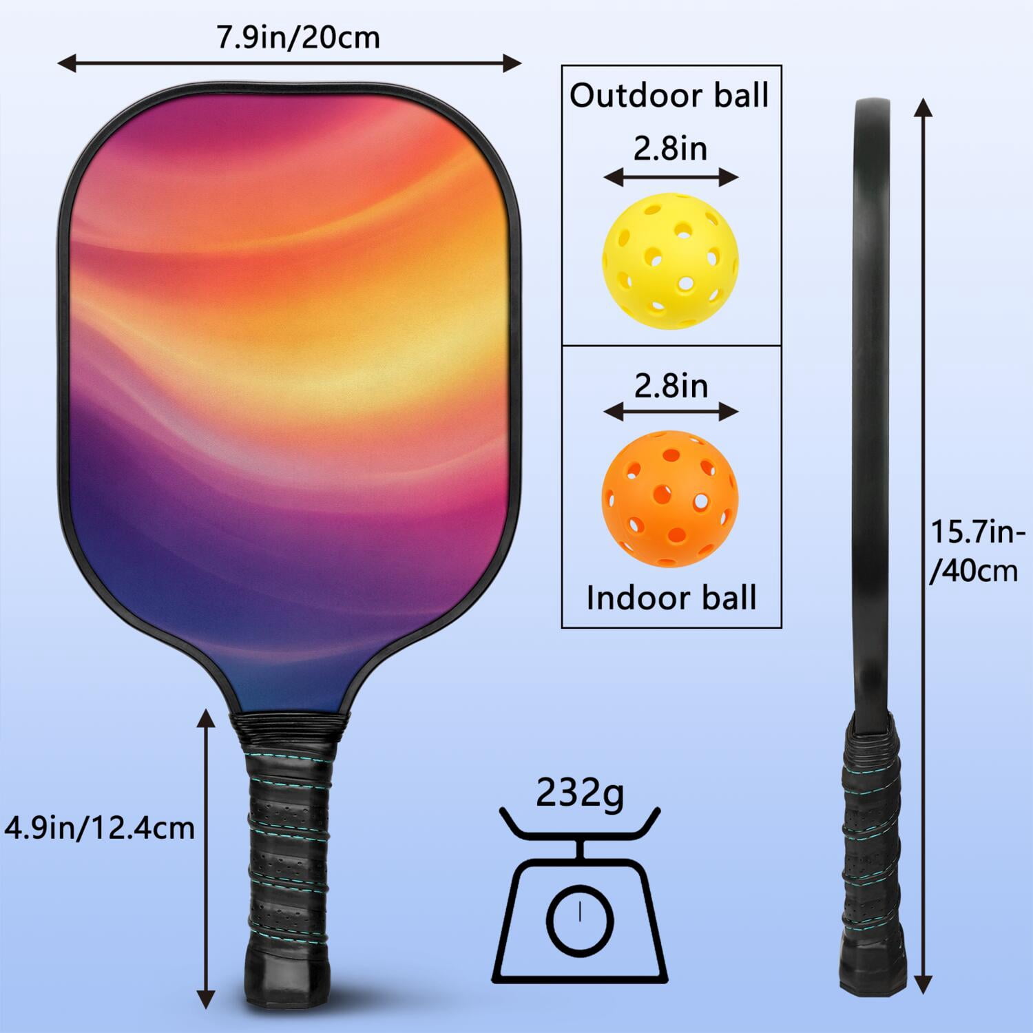 Pickleball Paddles Set Of 2, Fiberglass Surface, Fluid Smoke Aurora Art Style, 4 Balls & Bag