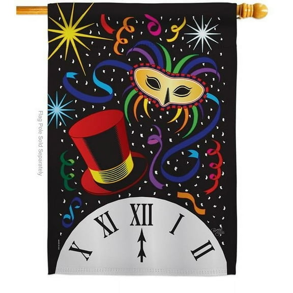 Breeze Decor 28 x 40 in. Mid Night House Flag with Winter New Year Double-Sided Decorative Vertical Flags Decoration Banner Garden Yard Gift