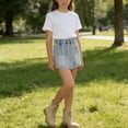 thumbnail image 6 of Girls Denim Skort, Elastic Waist Casual A-Line Skirt with Built-In Shorts and Pockets, Everyday Playwear for School and Weekend Outings, 6 of 7