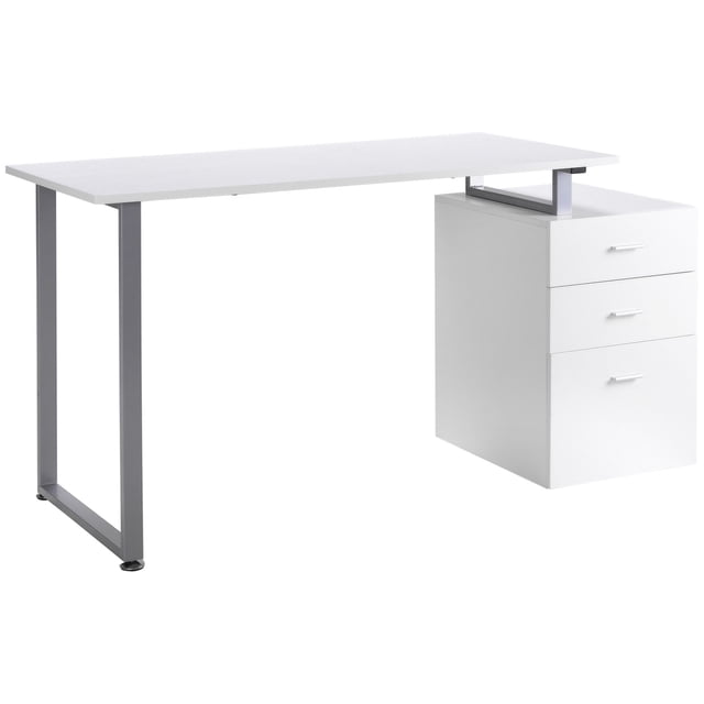 47" White Computer Desk with Reversible Drawers - Home Office Writing Table | Metal Frame, 23.6" Wide | Ideal for Work & Study Spaces