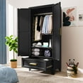thumbnail image 3 of CHSHIN 71" Tall Farmhouse Style Metal Armoire Wardrobe Closet with Drawers,Metal Storage Cabinet for Bedroom,Black, 3 of 7
