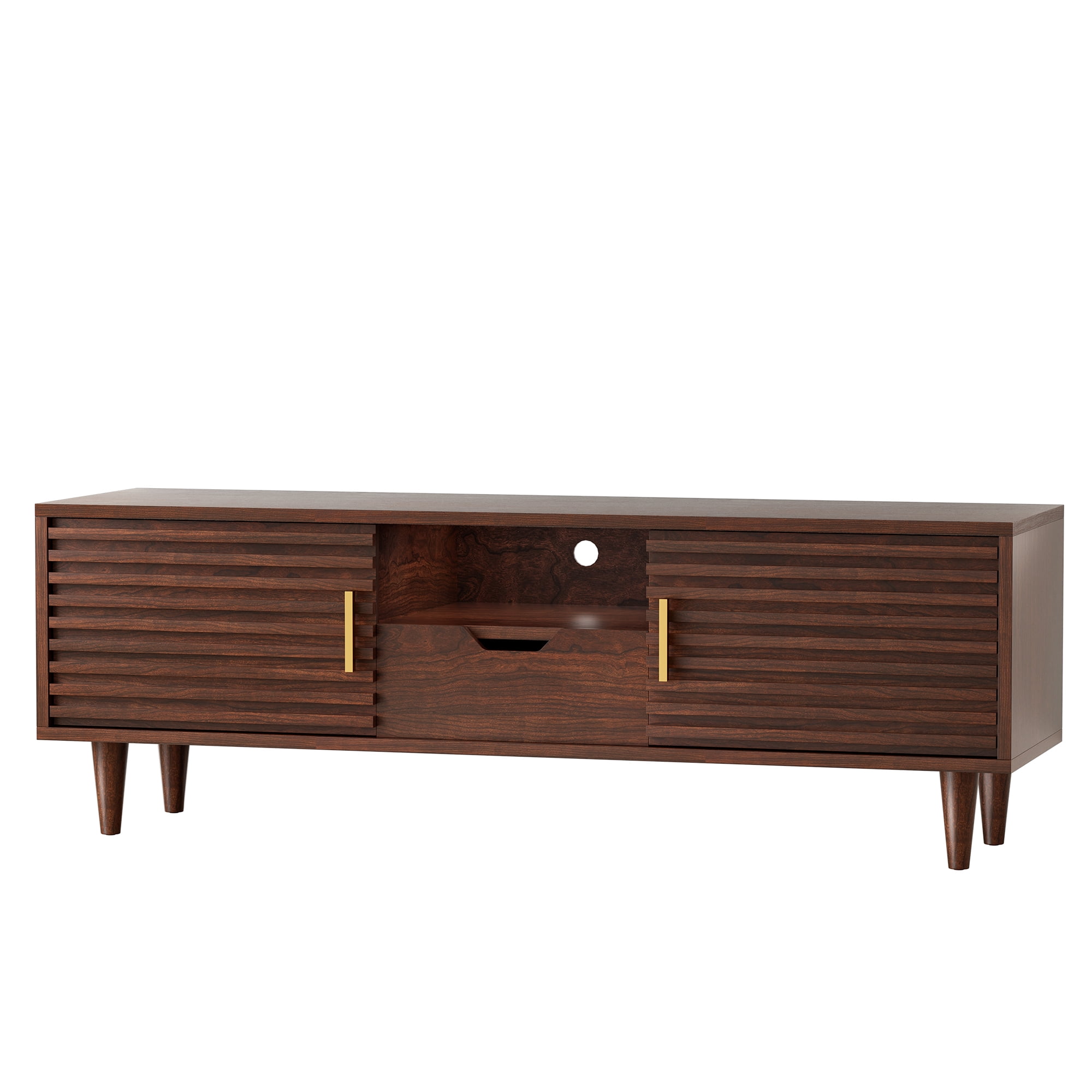 Alohappy Mid-Century Modern TV Stand for TVs up to 60 inch, Sliding Door Wood TV Console with Storage Cabinet, Home Media Entertainment Center for Living Room (Vintage Brown)