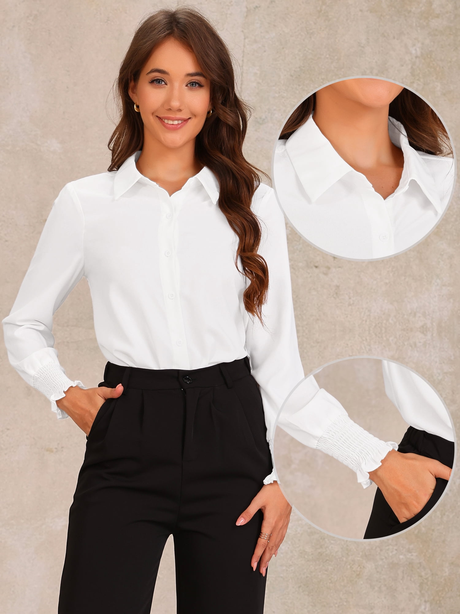 DARING DIVA Leotard Shirt Collared Dressy Bodysuit Top L White