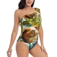 thumbnail image 3 of Rateoe Lazy Home Style Guinea Pig Pattern Women One Piece Swimsuits Tummy Control One Shoulder Bathing Suits Ruffle Swimwear-Medium, 3 of 6