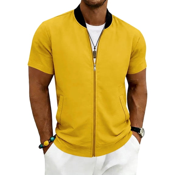 LIaqionyy Mens Short Sleeve Jacket Casual Summer Zip up Solid Color Outerwear Workout Jackets with Pocket