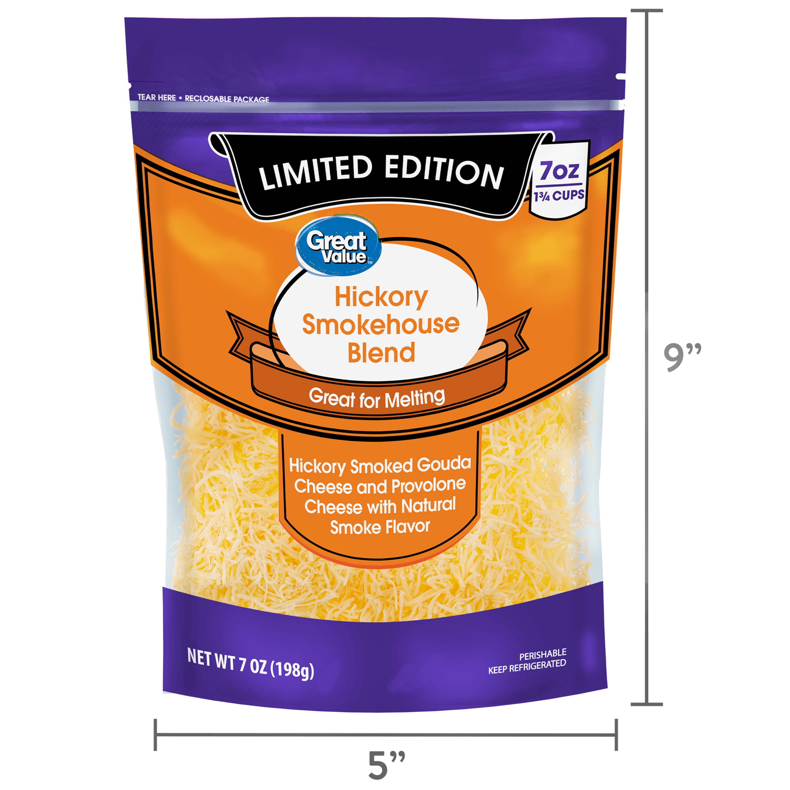 Great Value Limited Edition Hickory Smokehouse Blend Shredded Cheese, 7 oz