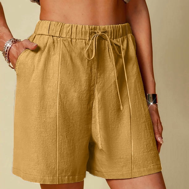 Karight Linen Shorts for Women High Waisted Lightweight Casual Summer Drawstring Short Pants Beach Vacation Outfit W Pockets