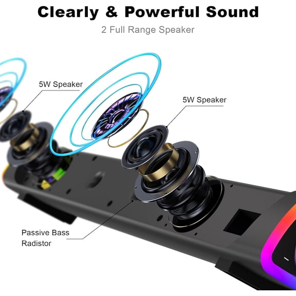 TG4THT-R30 Plus Bluetooth Computer Speakers for PC Desktop, All-in-one Control Button with 6 Modes LED Lights, Wired USB Powered Sound Bar, Surround Sound Portable SoundBar for Monitor Laptop Phone