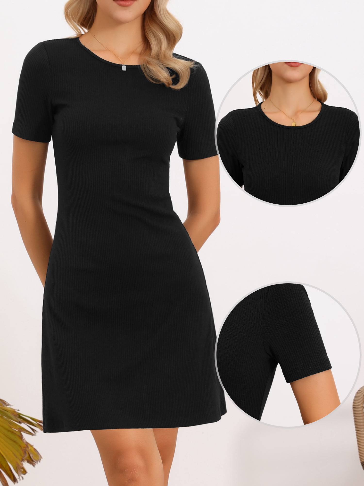 DARING DIVA Women's Short Sleeve Casual Summer A Line Dress M Black